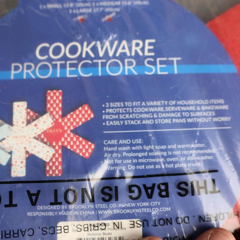 BKLYN Steel Co Cookware Protector Set Of 3 Holiday Blues Candy Cane Christmas